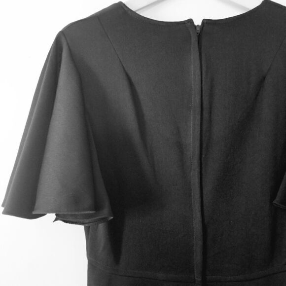 𝅺vintage 1970's Midi Black Flutter Fairie Sleeve Dress Size Medium - Picture 8 of 10